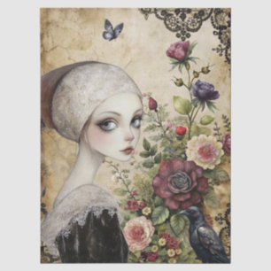 Elegant Gothic Girl & Raven In Rose Garden Tissue Paper