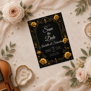 Elegant Gothic Gold Rose Wedding Save The Date