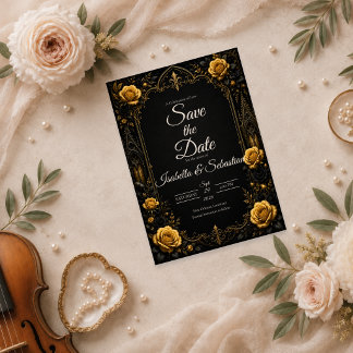 Elegant Gothic Gold Rose Wedding Save The Date