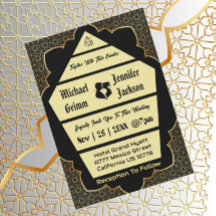 Elegant Gothic Golden QR Code Wedding Invitation 