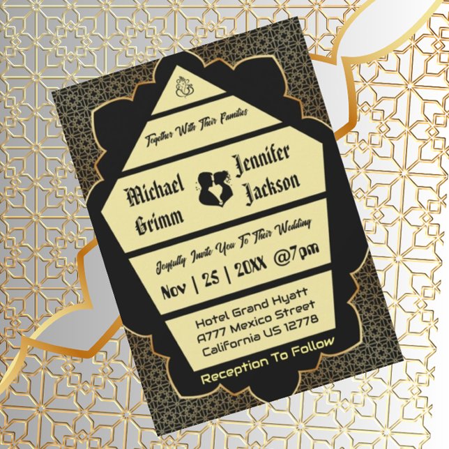 Elegant Gothic Golden QR Code Wedding Invitation  (Creator Uploaded)