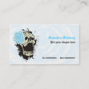 Elegant gothic grunge skull & blue rose custom business card