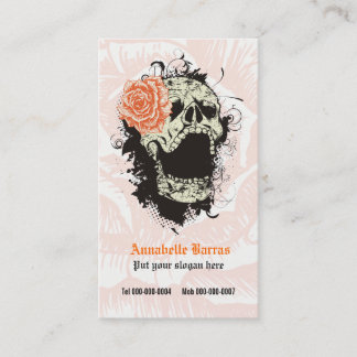 Elegant gothic grunge skull & orange rose custom business card