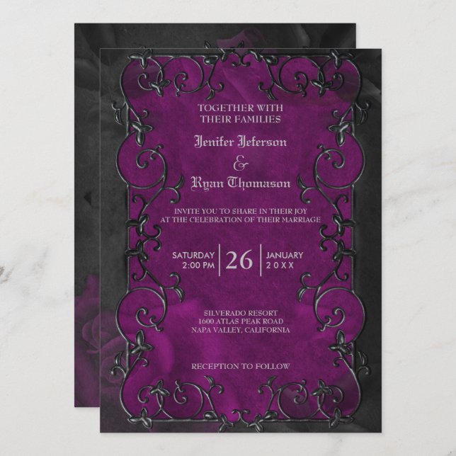 Elegant gothic halloween purple wedding Invitation (Front/Back)