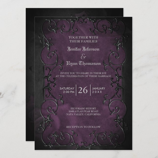 Elegant gothic halloween purple wedding Invitation (Front/Back)