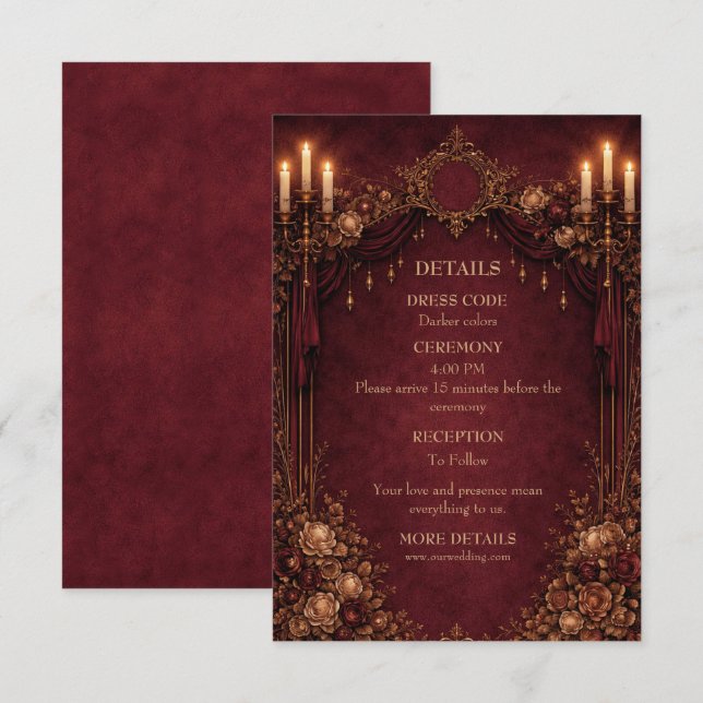 Elegant gothic halloween wedding enclosure card (Front/Back)