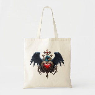 Elegant Gothic heart with fantasy bird. Tote Bag