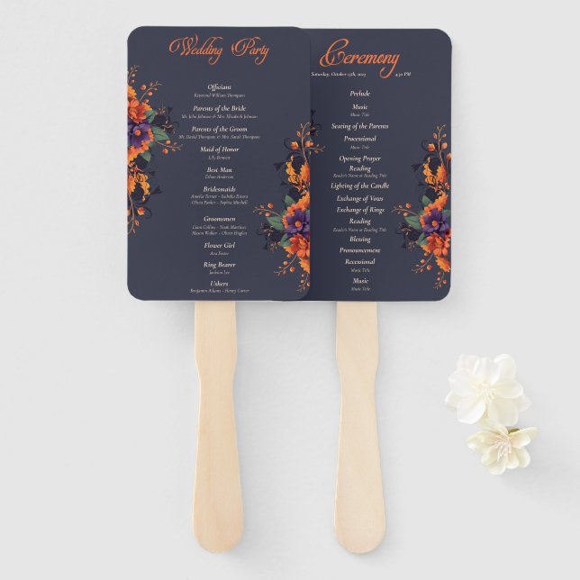 Elegant gothic minimalist Wedding program Hand Fan (Front and Back)