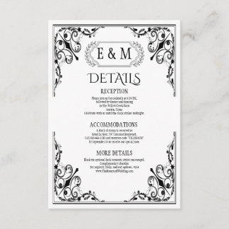 Elegant Gothic Monogram Wedding Details Enclosure Card