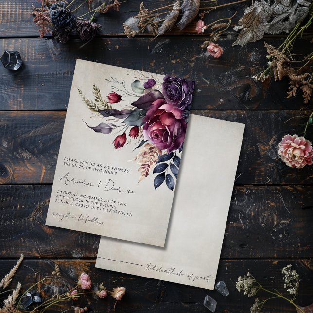 Elegant Gothic Purple Watercolor Floral Wedding  Invitation (Creator Uploaded)