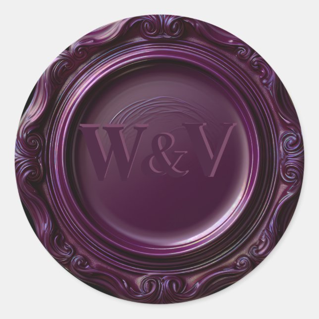 Elegant Gothic Purple Wax Seal Wedding Stickers (Front)
