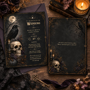Elegant Gothic Raven Skull Wedding   Invitation