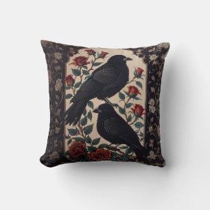 Elegant Gothic Ravens With Roses  Throw Pillow