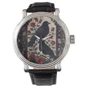 Elegant Gothic Ravens With Roses Watch