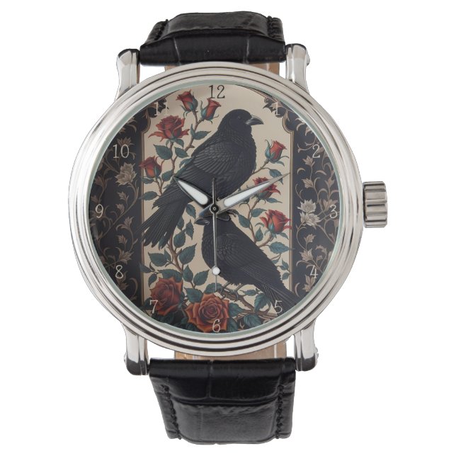 Elegant Gothic Ravens With Roses  Watch (Front)