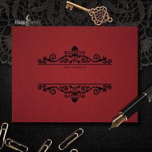 Elegant Gothic Red and Black Lace Lined Envelope