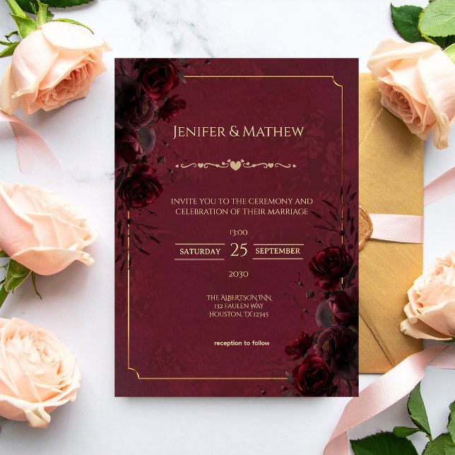 Elegant Gothic Red and Black Romance Wedding  Invitation (Creator Uploaded)
