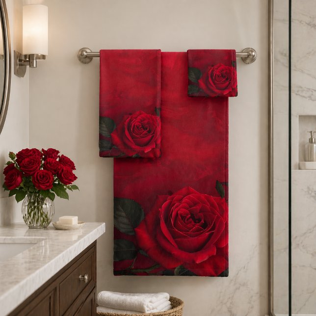 Elegant Gothic Red Roses  Bath Towel Set (Creator Uploaded)