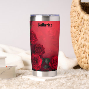 Elegant Gothic Red Roses Custom Name Insulated Tumbler