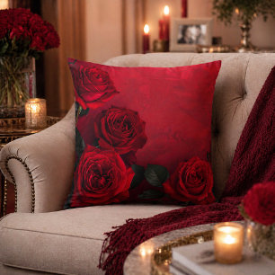 Elegant Gothic Red Roses Throw Pillow