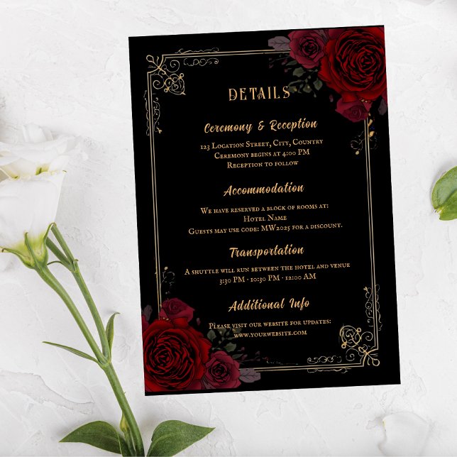 Elegant Gothic Romance Roses Wedding Enclosure Card (Creator Uploaded)