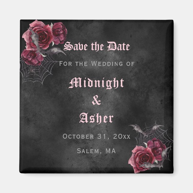 Elegant Gothic Roses Save The Date Magnet (Front)