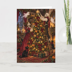 Elegant Gothic Skeleton Couple Creepmas Holiday Card
