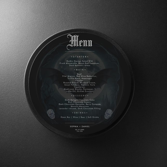 Elegant Gothic Skull Bats Spooky Moon Dark Wedding Menu (Creator Uploaded)