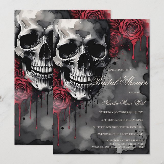 Elegant Gothic Skull & Roses Bridal Shower Invitation (Front/Back)