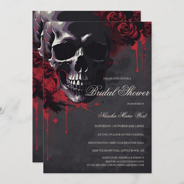 Elegant Gothic Skull & Roses Bridal Shower Invitation (Front/Back)