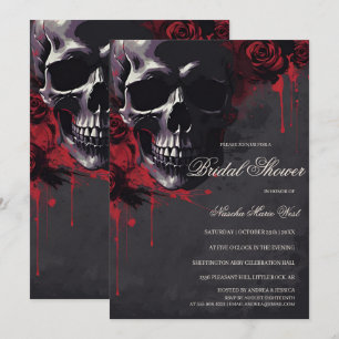 Elegant Gothic Skull & Roses Bridal Shower Invitation