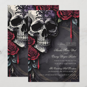 Elegant Gothic Skull & Roses Wedding Invitation