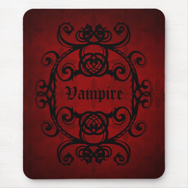 Elegant gothic vampire damask red and black decor mouse pad (Front)