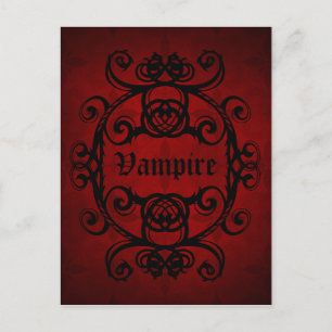 Elegant gothic vampire damask red and black postcard