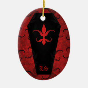 Elegant gothic victorian coffin red Halloween Ceramic Ornament