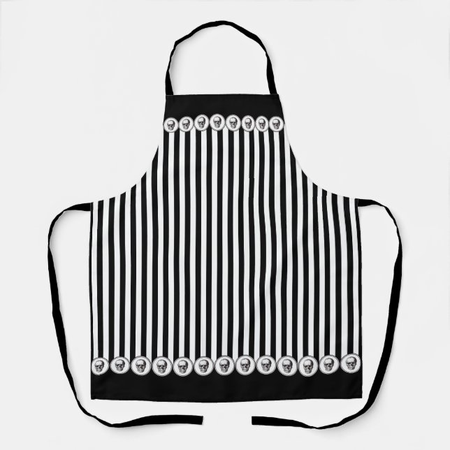 Elegant Gothic Vintage Stripes & Skull Pattern   Apron (Front)