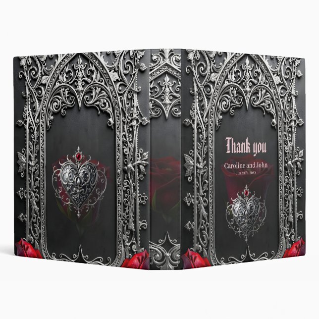 Elegant Gothic Wedding Rose Frame  Binder (Background)