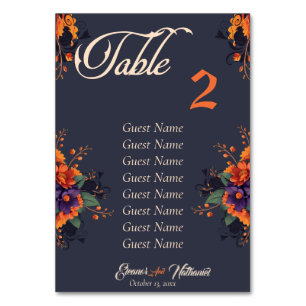Élégant Gothique Floral numéro de table avec carte