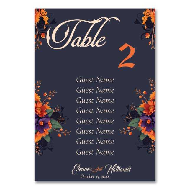 Élégant Gothique Floral numéro de table avec carte (Par défaut)