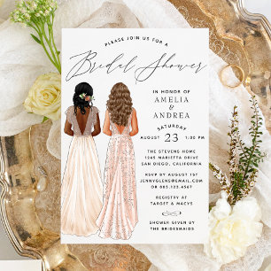 Elegant Gown Bridal Shower Two Girls Invitation