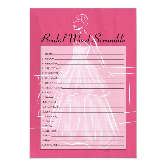 Elegant Gown Bridal Shower Word Scramble Game Card