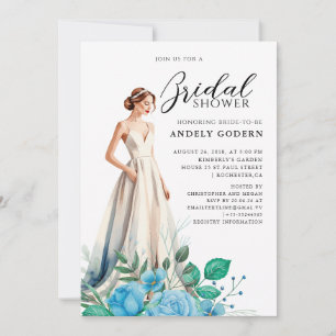 Elegant Gown Illustration with  Bridal Shower Invitation