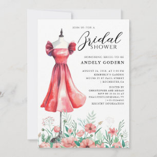 Elegant Gown Illustration with  Bridal Shower Invitation