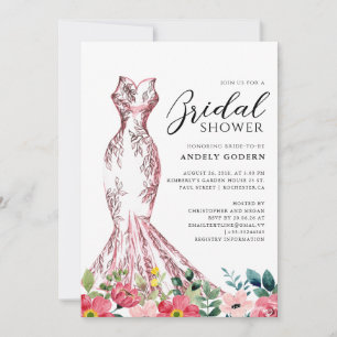 Elegant Gown Illustration with  Bridal Shower Invitation