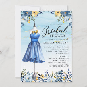 Elegant Gown Illustration with  Bridal Shower Invitation
