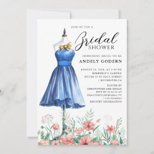 Elegant Gown Illustration with  Bridal Shower Invitation