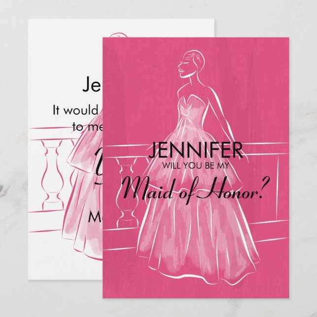 Elegant Gown Will You Be My Maid of Honour Card (Front/Back)
