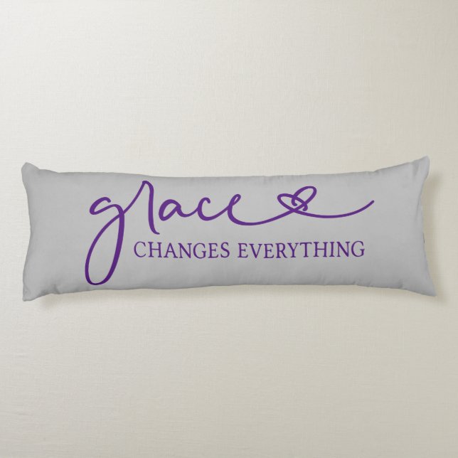 Elegant Grace Changes Everything Quote Purple Grey Body Pillow (Back)
