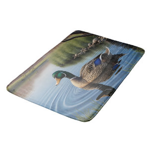 Elegant Graceful Mallard On Tranquil Country Pond Bath Mat