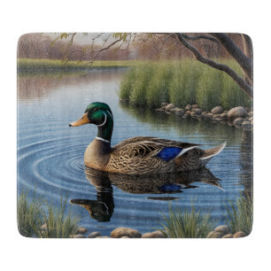 Elegant Graceful Mallard On Tranquil Country Pond Cutting Board